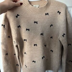 RW&CO. Beige Sweater with Black Bow Details